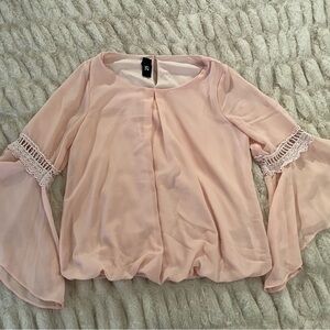 Iz Byer Light Pink Blouse with Lace Bell Sleeves
